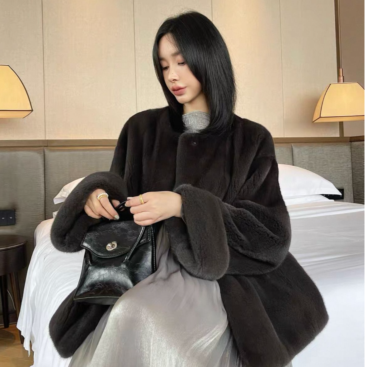 【许你耀眼】新款进口整貂天鹅绒级别貂皮大衣水貂皮草圆领外套女