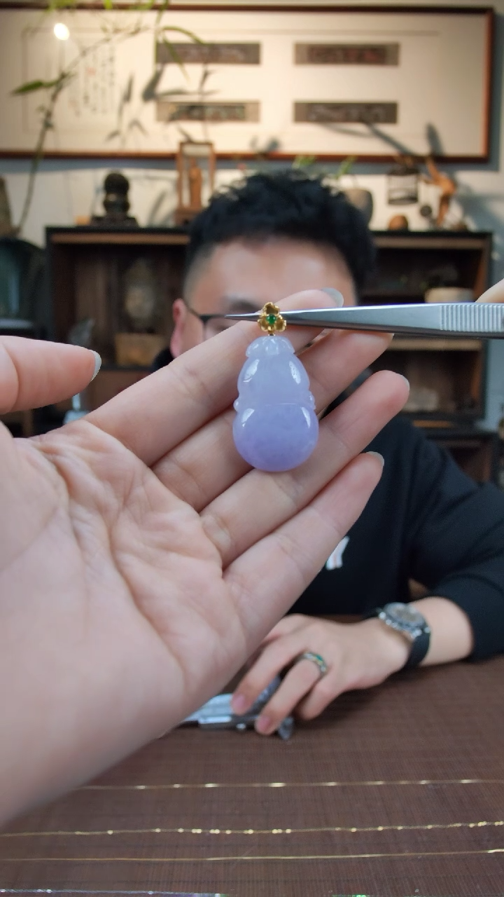 【闪购商品】翡翠颈饰18K金镶嵌18K金翡翠葫芦吊坠YD赠链