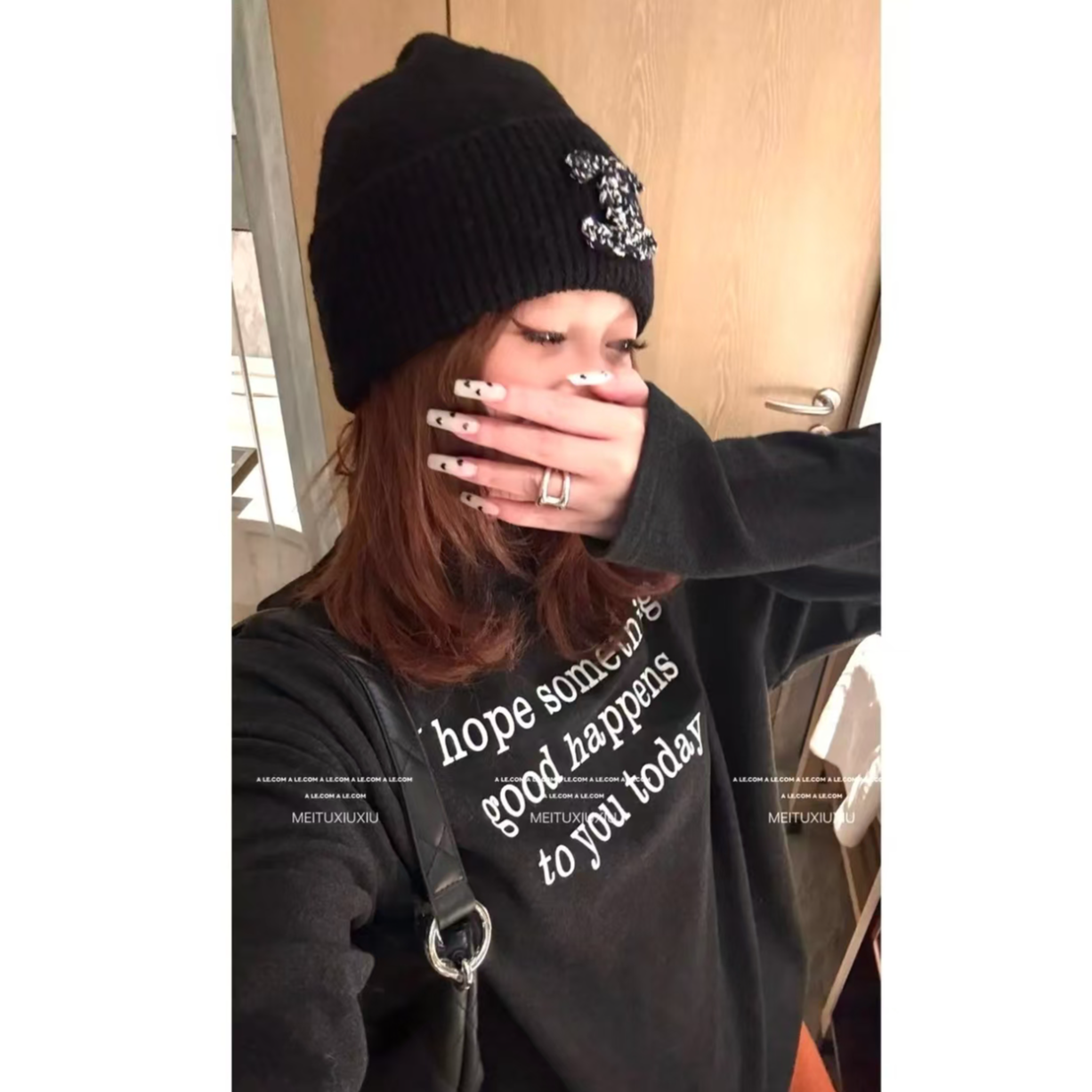 【阿乐家】大码微胖“字母T”复古简约百搭字母印花圆领长袖t恤