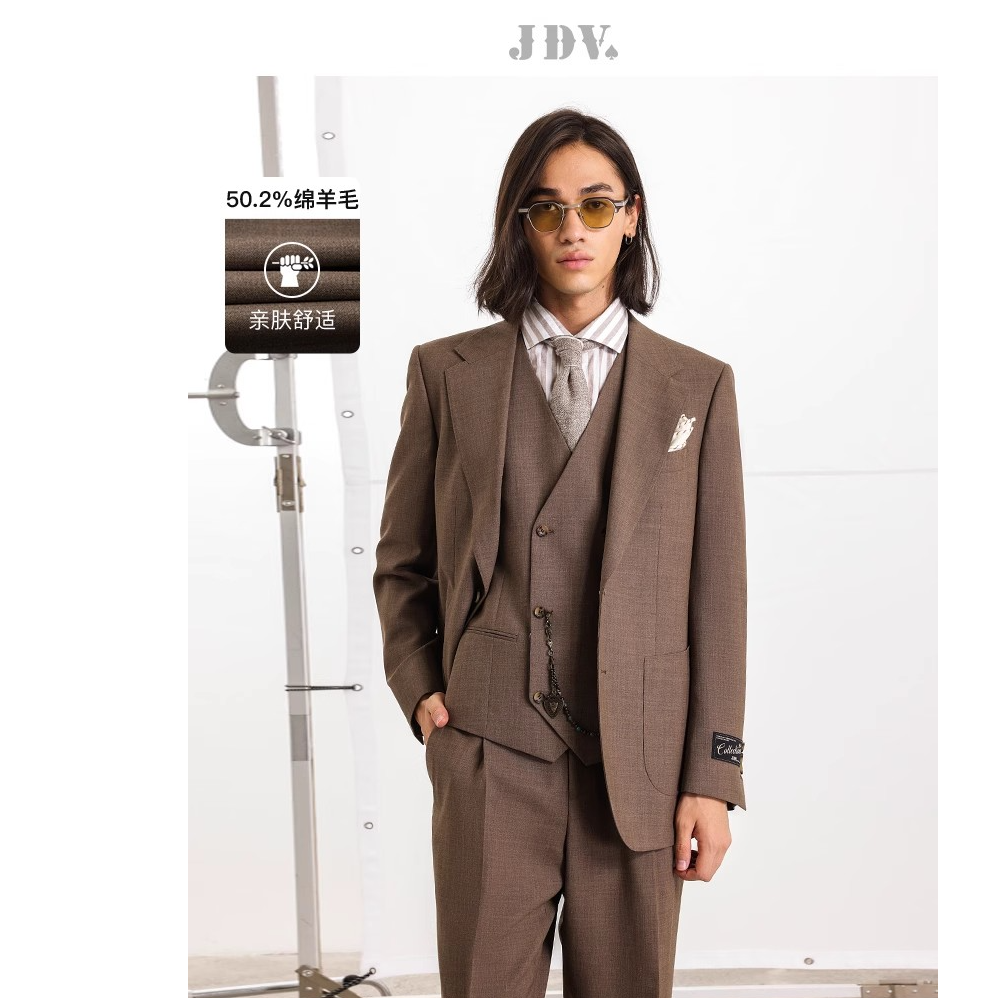 J.D.V2025商场同款春夏新款棕色绵羊毛西装西服外套正装SMM5005
