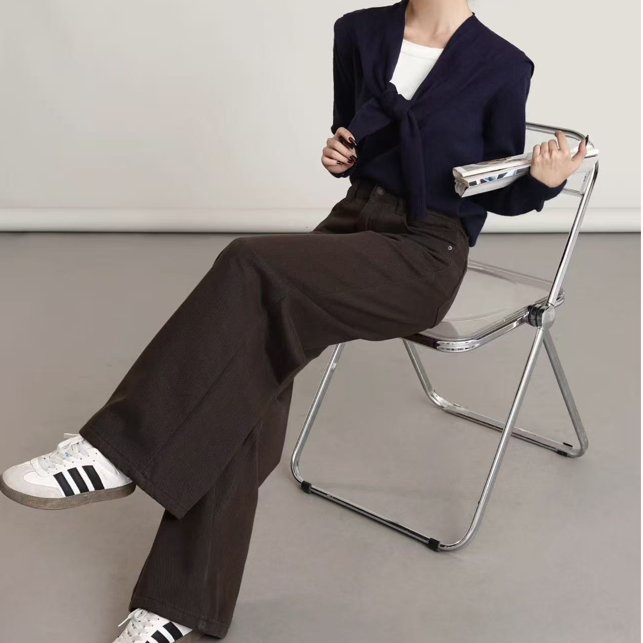 子予·冬季牛仔阔腿裤加绒加厚保暖高腰显瘦休闲裤