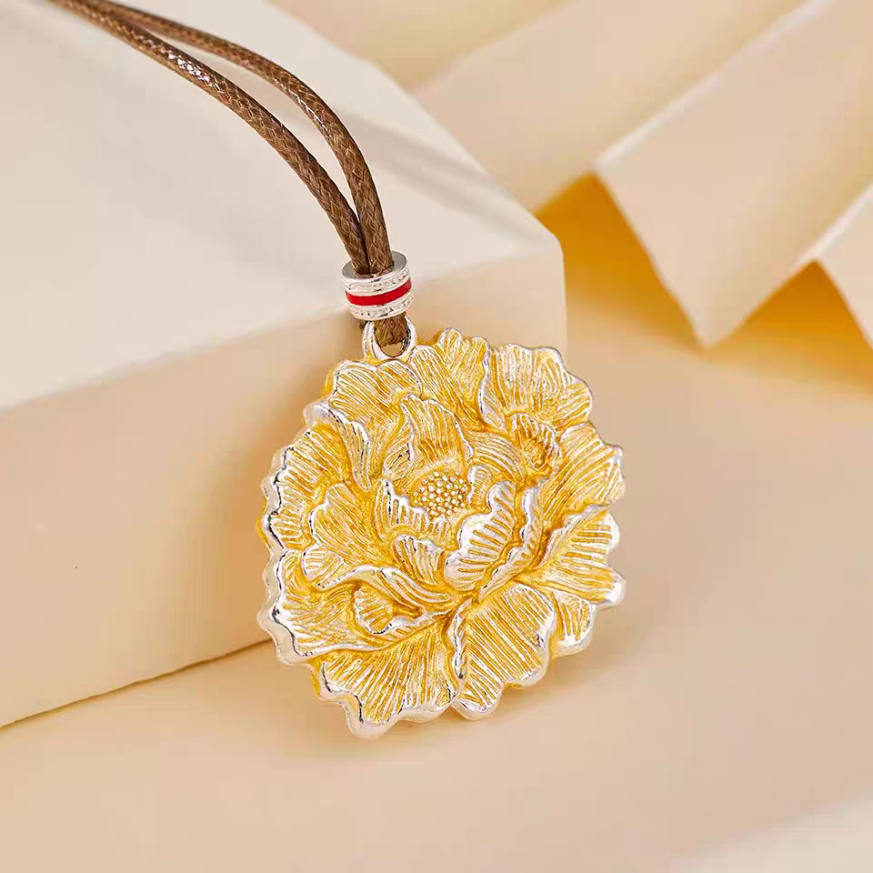 银吊坠 999.9银国风牡丹花吊坠