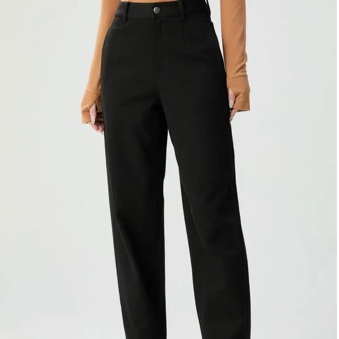 GIRDEAR/哥弟时尚简约显瘦黑色女裤高腰百搭磨毛锥形长裤1100508