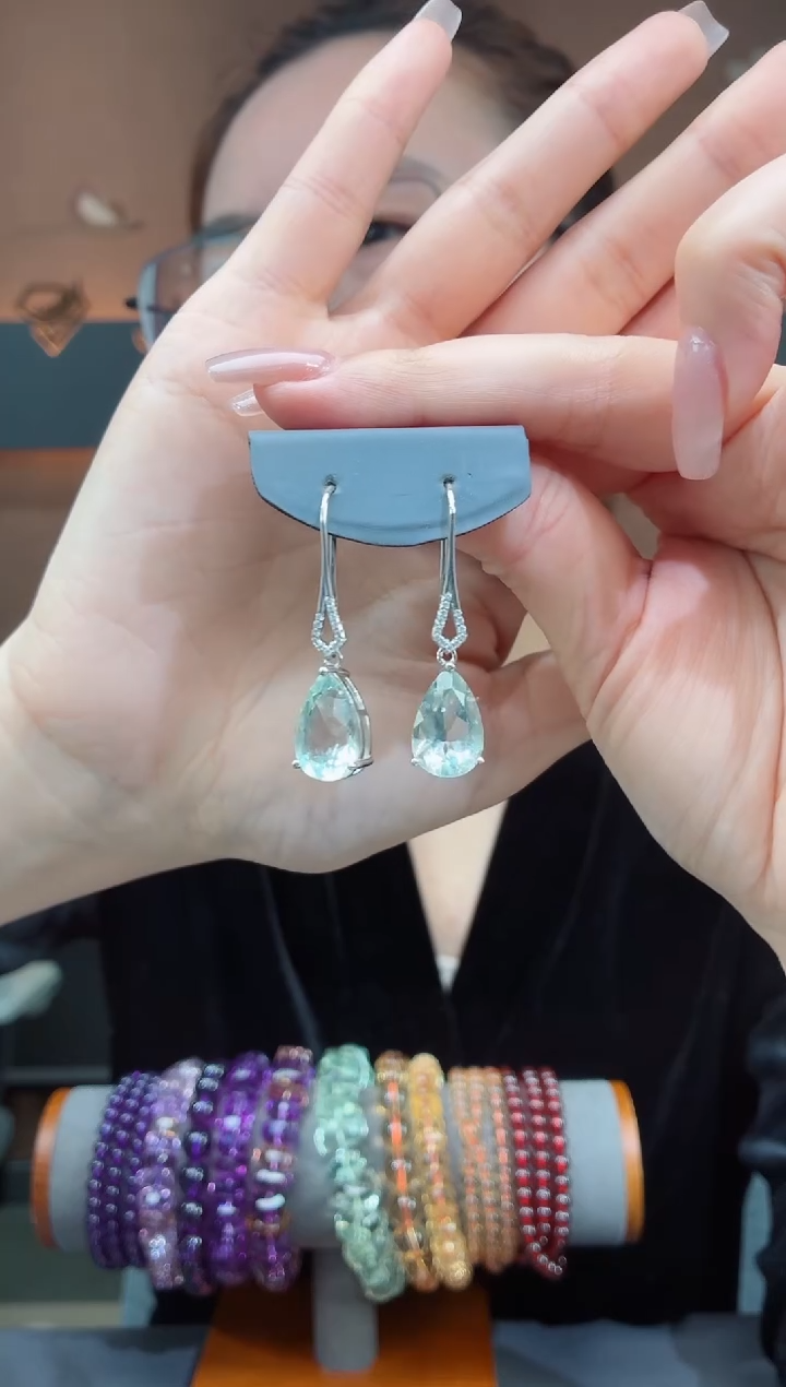 【闪购商品】耳钉银S925镶嵌绿水晶绿水晶耳钉