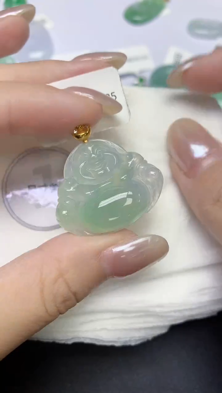 颈饰18K金镶嵌翡翠天然缅甸翡翠A货百元以上9元证书费自理