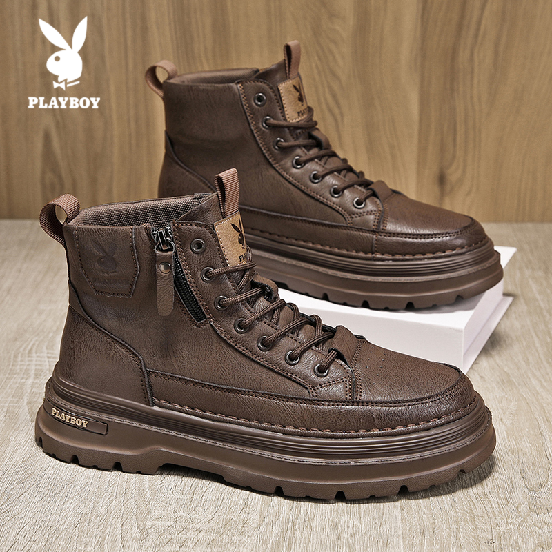 PLAYBOY/花花公子马丁靴2025新款男士复古英伦厚底通勤百搭工装鞋