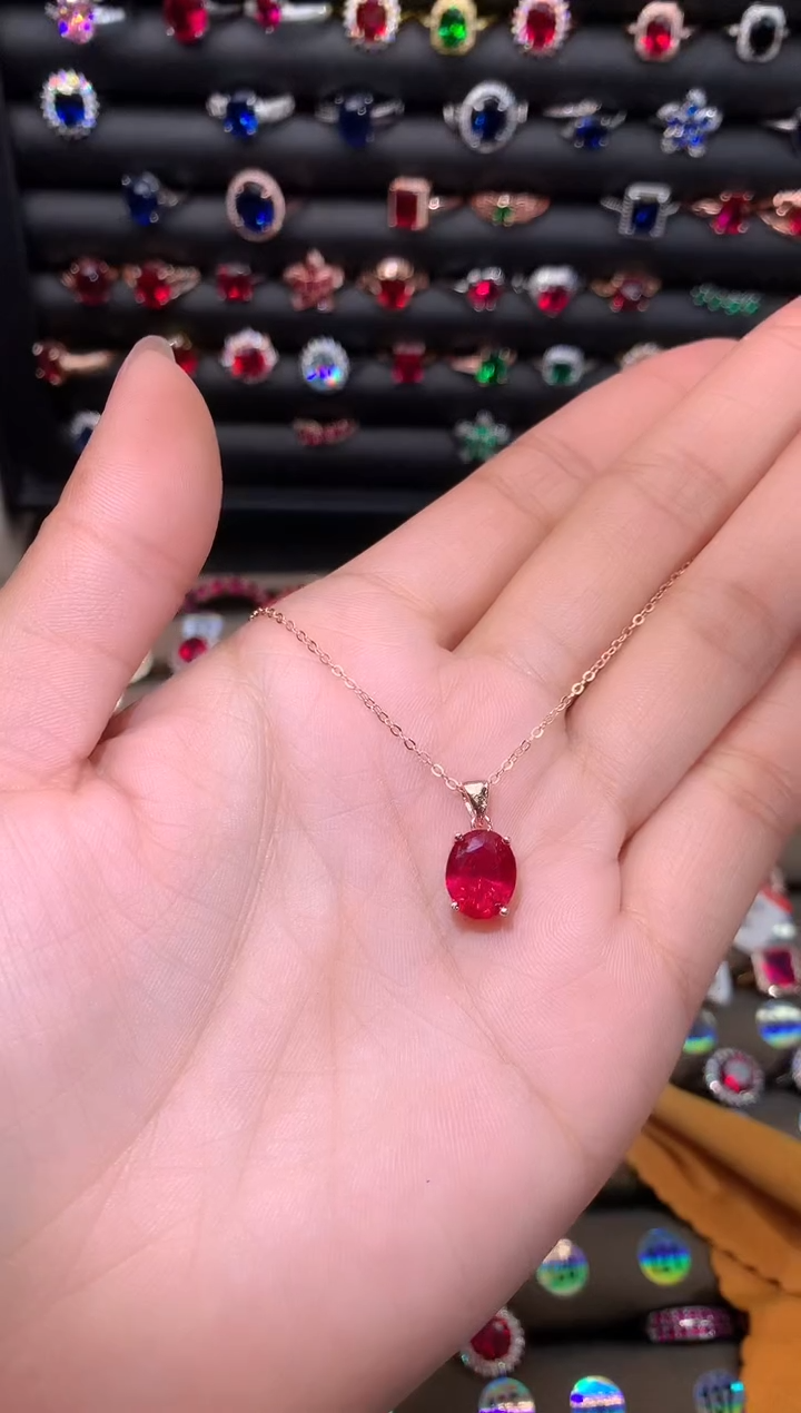 【闪购商品】红宝石吊坠(赠链)银S925镶嵌玫瑰金810
