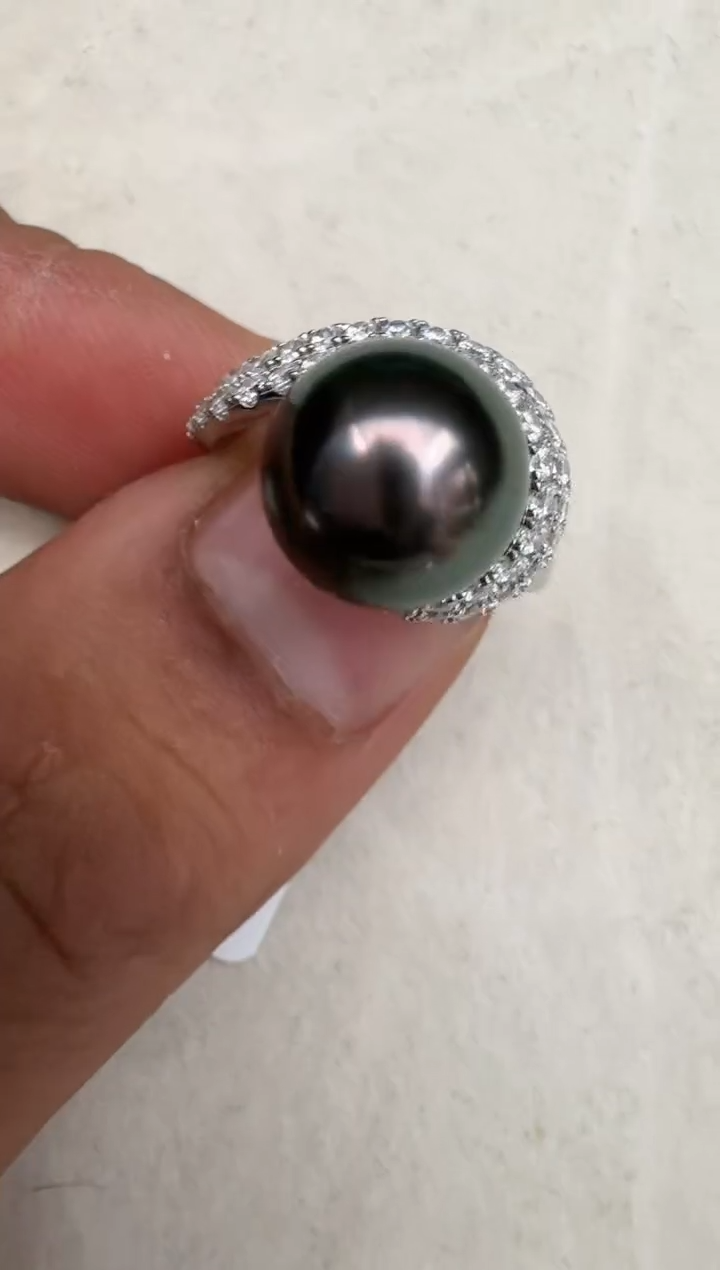 银S925镶嵌戒指海水珍珠戒指