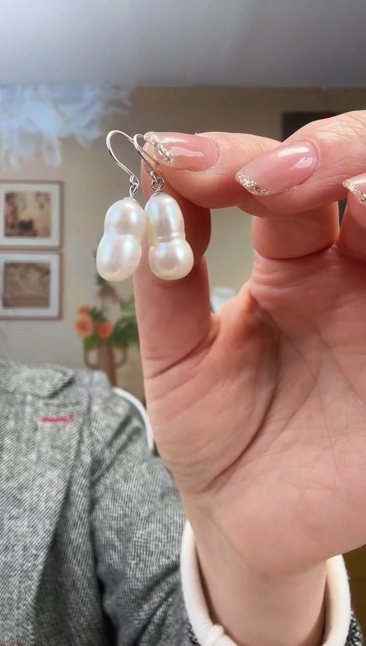 【闪购商品】淡水珍珠耳饰银S925镶嵌福禄耳饰