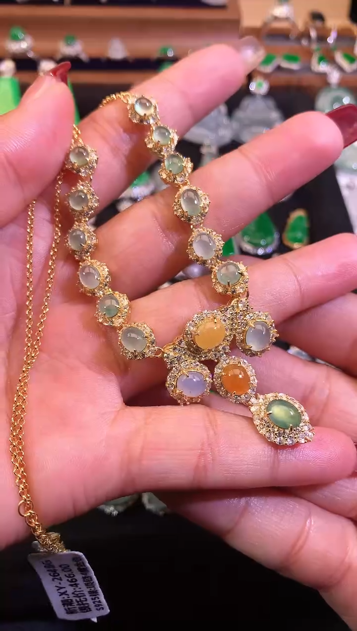 【闪购商品】翡翠颈饰银S925镶嵌缅甸天然A货翡翠