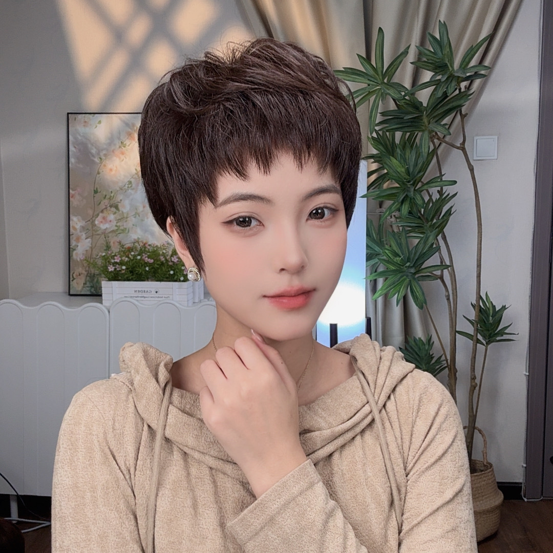 （澜雅假发）纹理烫真实头皮免打理狗啃刘海显年轻明星同款
