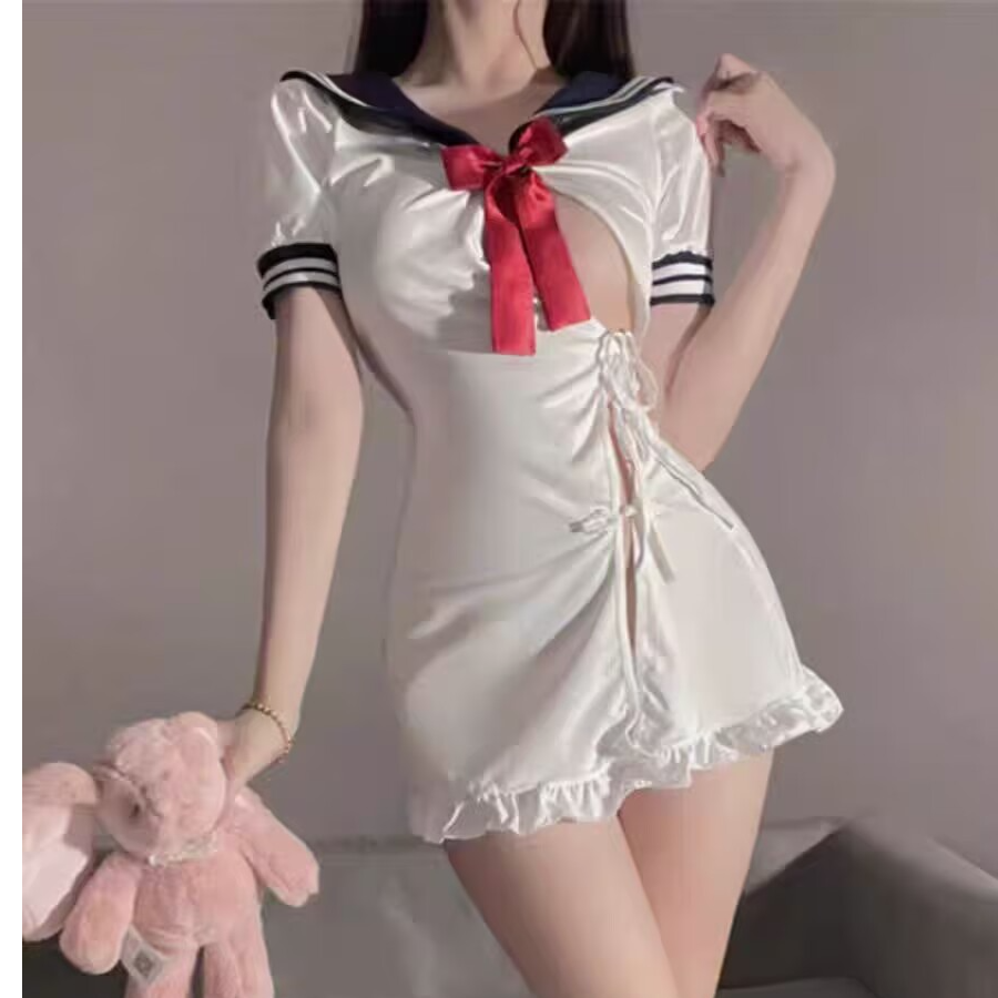 水手服性感日系学院风甜美内衣超短裙高开叉睡裙系带蝴蝶结连衣裙