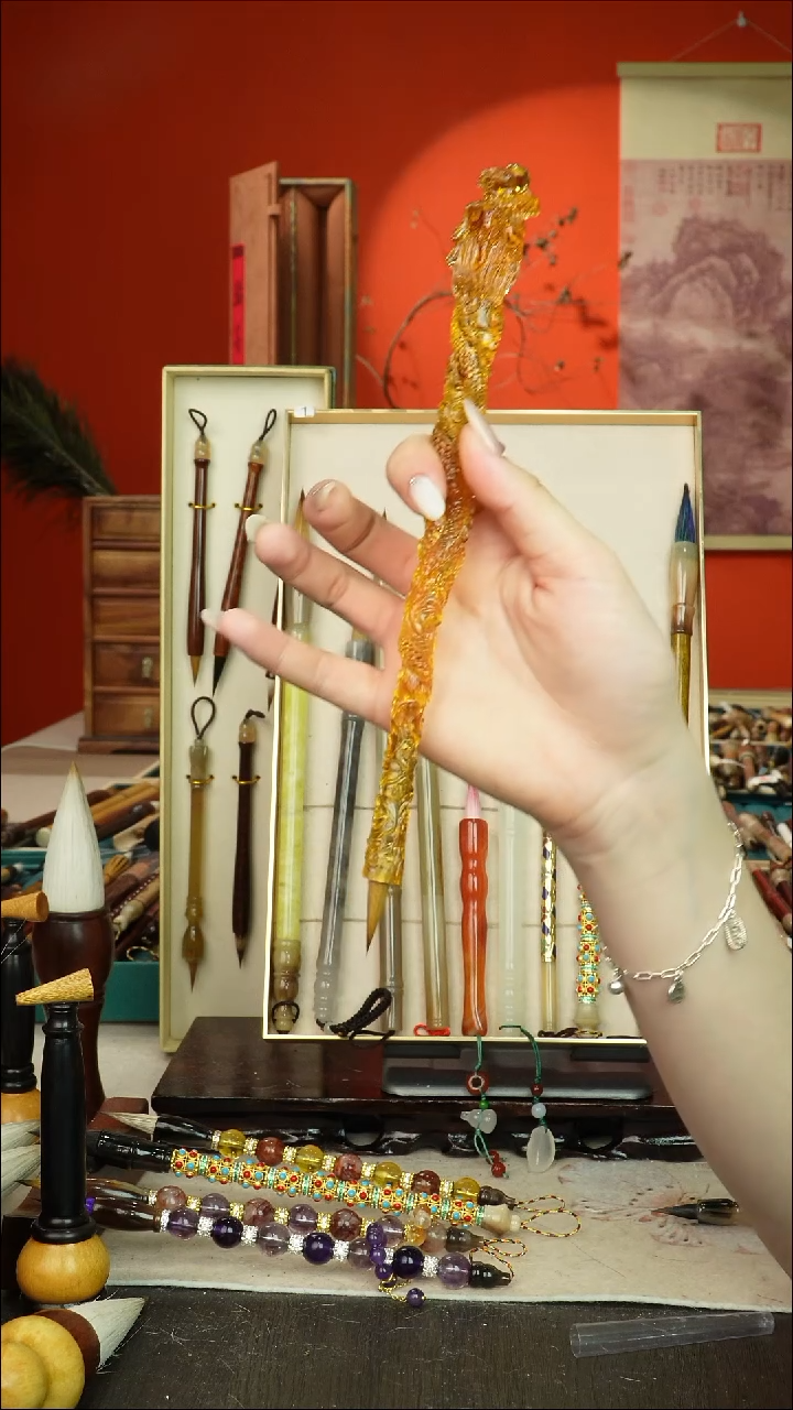 370号闪孤品高货毛笔链接 清水试笔 蘸墨不退