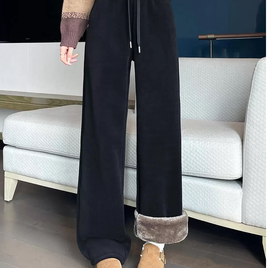 2833款女款木棉绒加绒直筒裤长裤秋冬加厚休闲裤保暖裤子Y