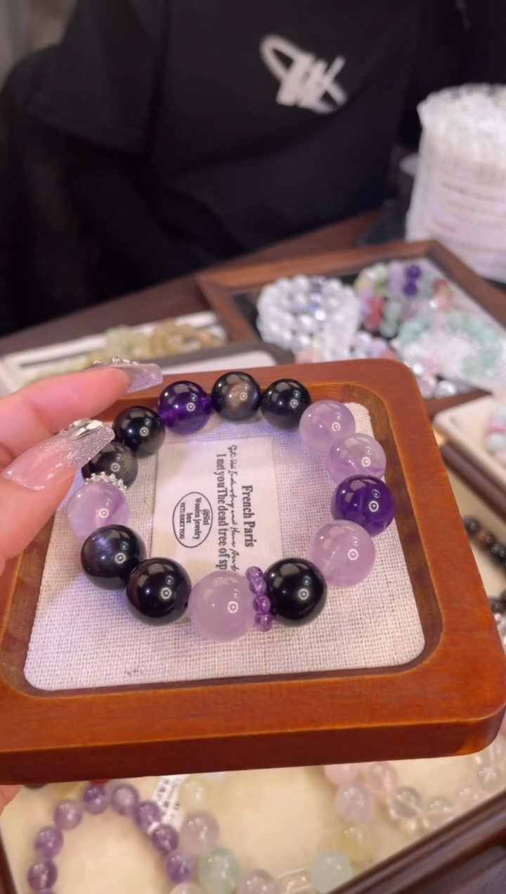 未镶嵌手链水晶紫水多宝黑天鹅