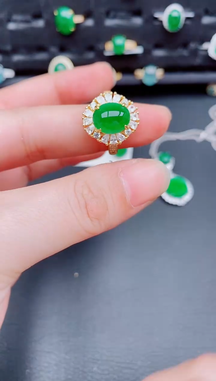 【闪购商品】翡翠戒指银S925镶嵌天然a货翡翠222