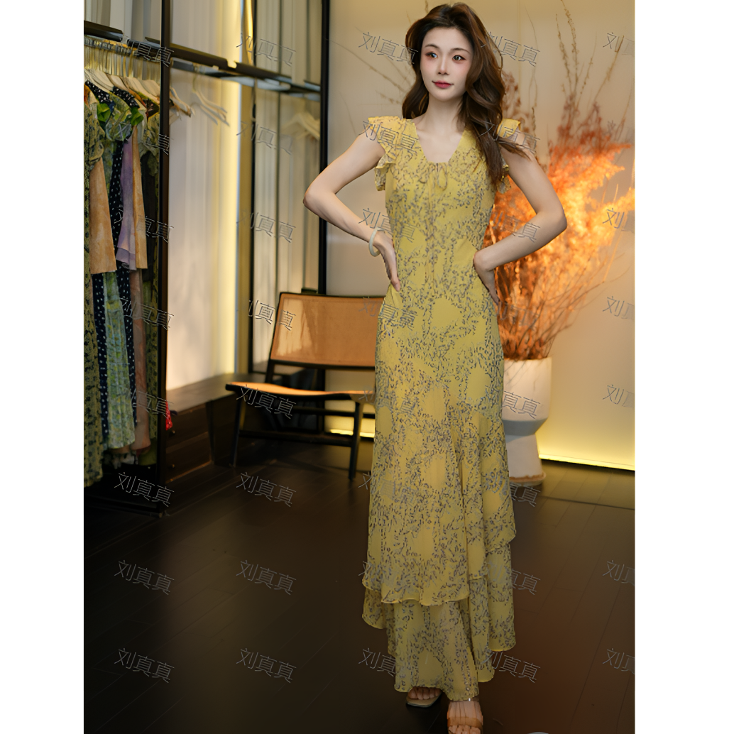 【刘真真春日花海】Z762夏季法式高品气质休闲风显瘦连衣裙QC