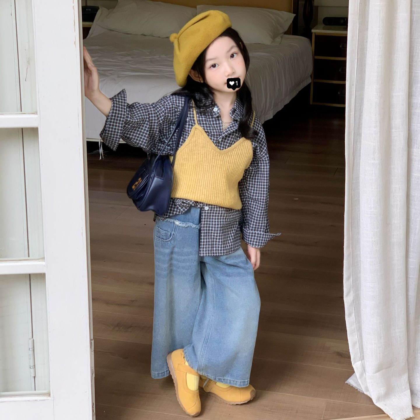 韩系叠穿2025秋季女童百搭格子衬衫+洋气吊带背心女宝时髦牛仔裤