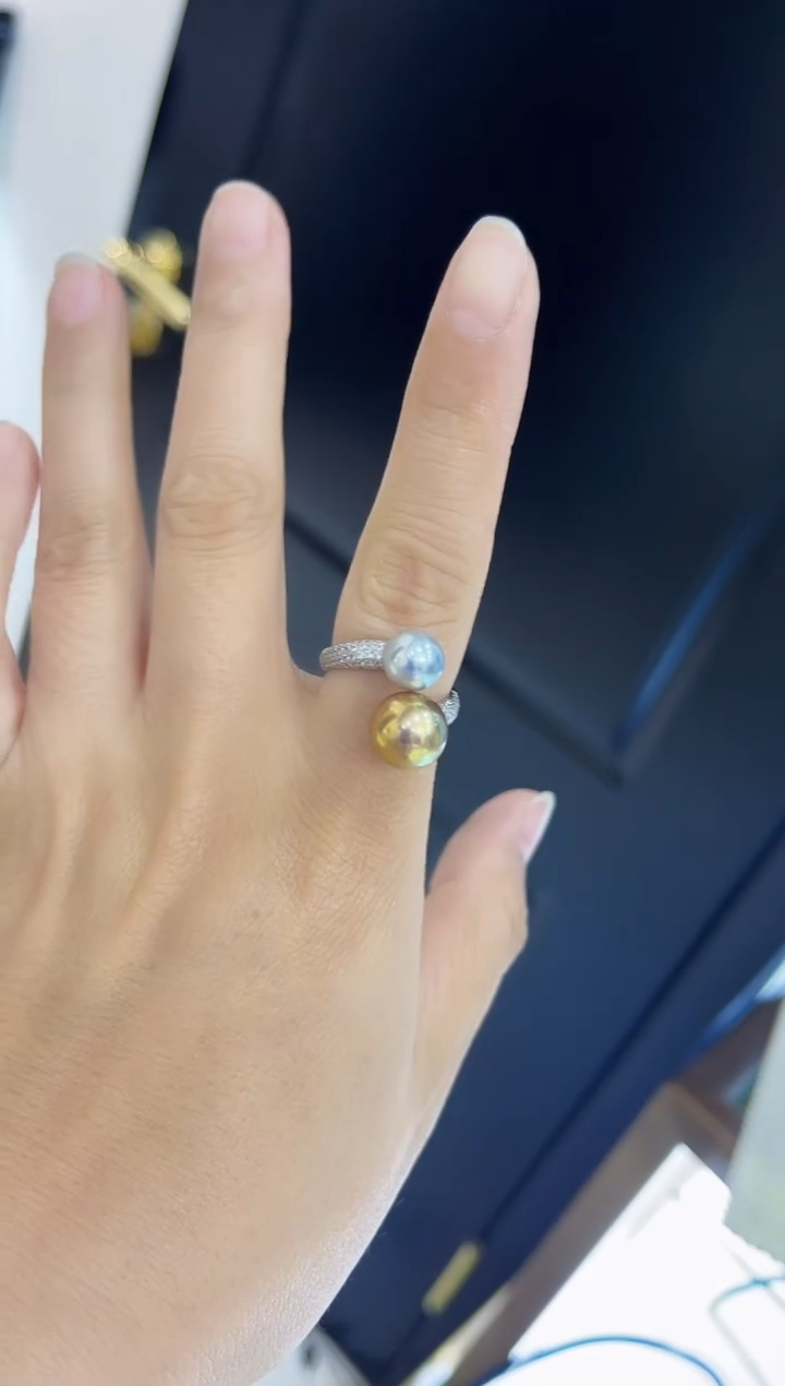 【闪购商品】海水珍珠戒圈银S925镶嵌双珠戒指