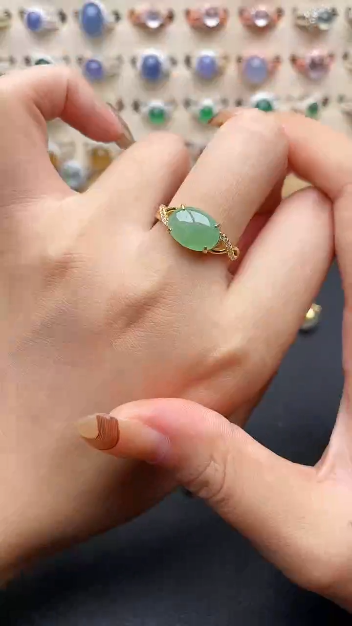 翡翠戒指银S925镶嵌一物一证一礼盒