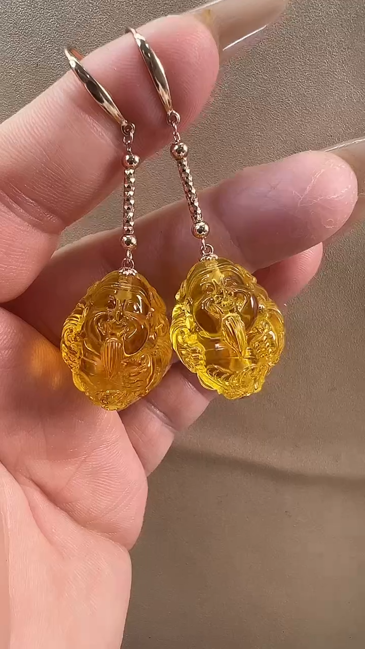 【闪购商品】琥珀耳饰银S925镶嵌耳环