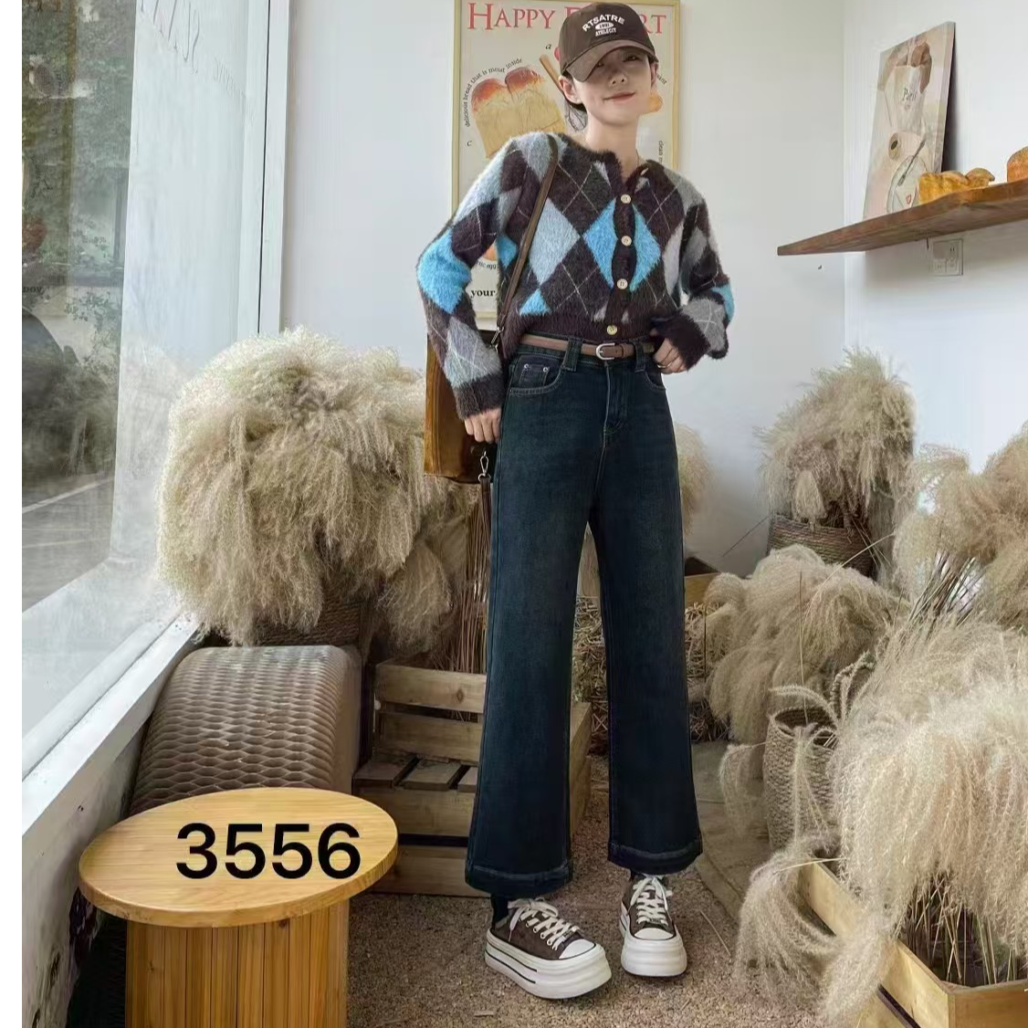 无皮带3556#怀旧风牛仔裤女直筒裤九分显瘦高腰时尚百搭休闲春秋