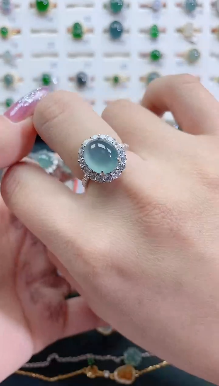 银S925镶嵌戒指翡翠天然翡翠