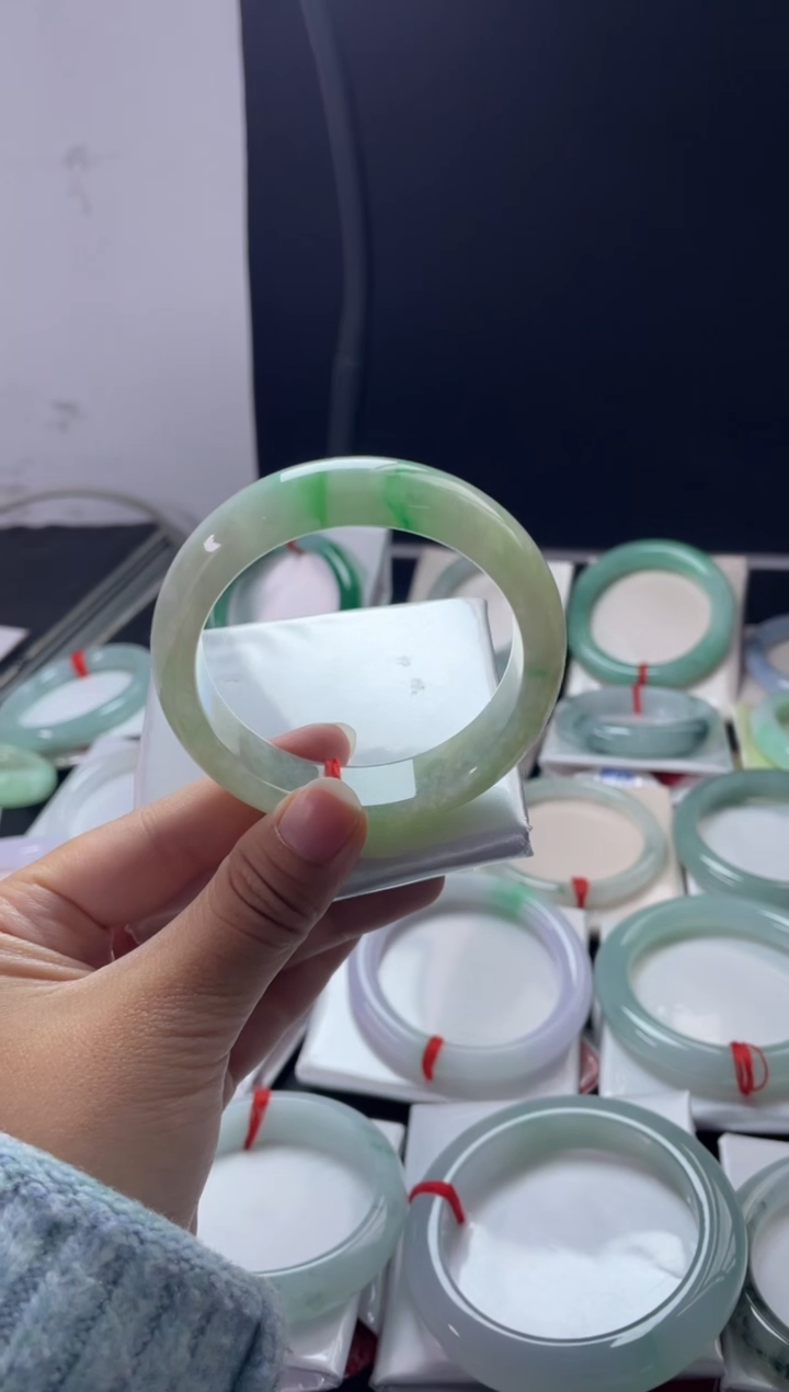 未镶嵌18#定制翡翠米**.天然缅甸A货翡翠手镯58-59圈口