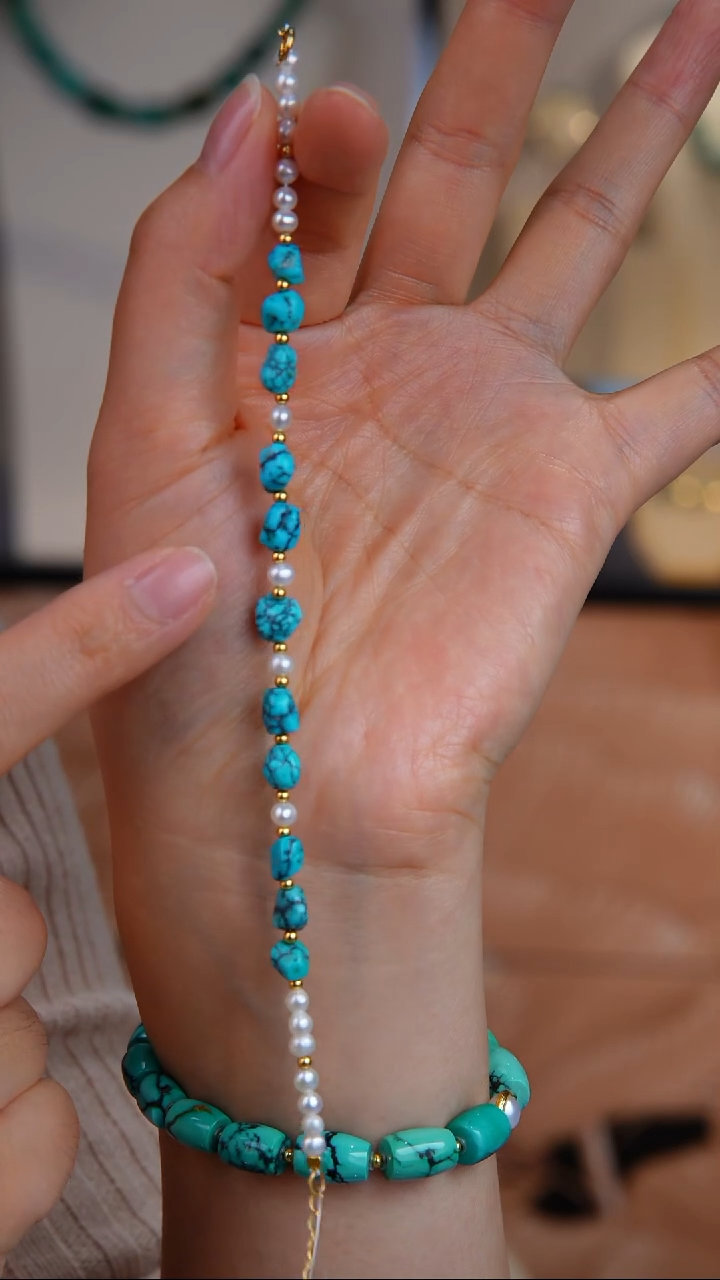 银S925镀金镶嵌绿松石手链多样性发货