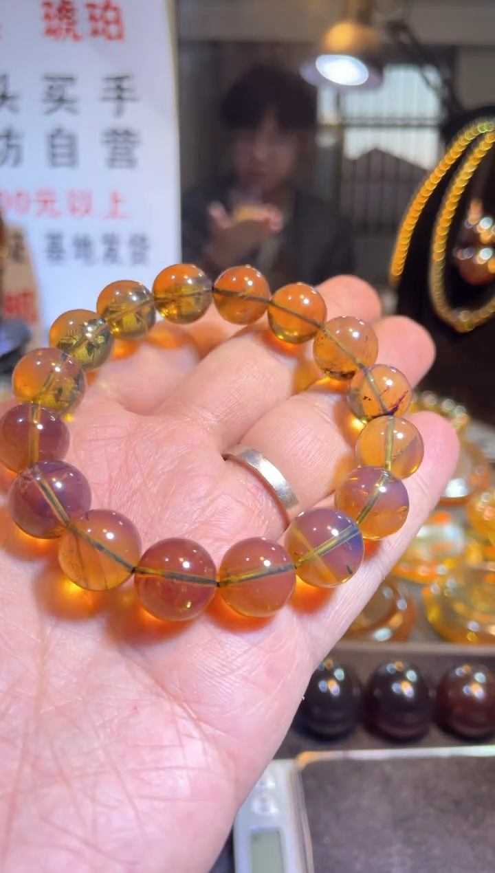 【闪购商品】琥珀裸石未镶嵌金珀 雨花手串 卡12 微瑕