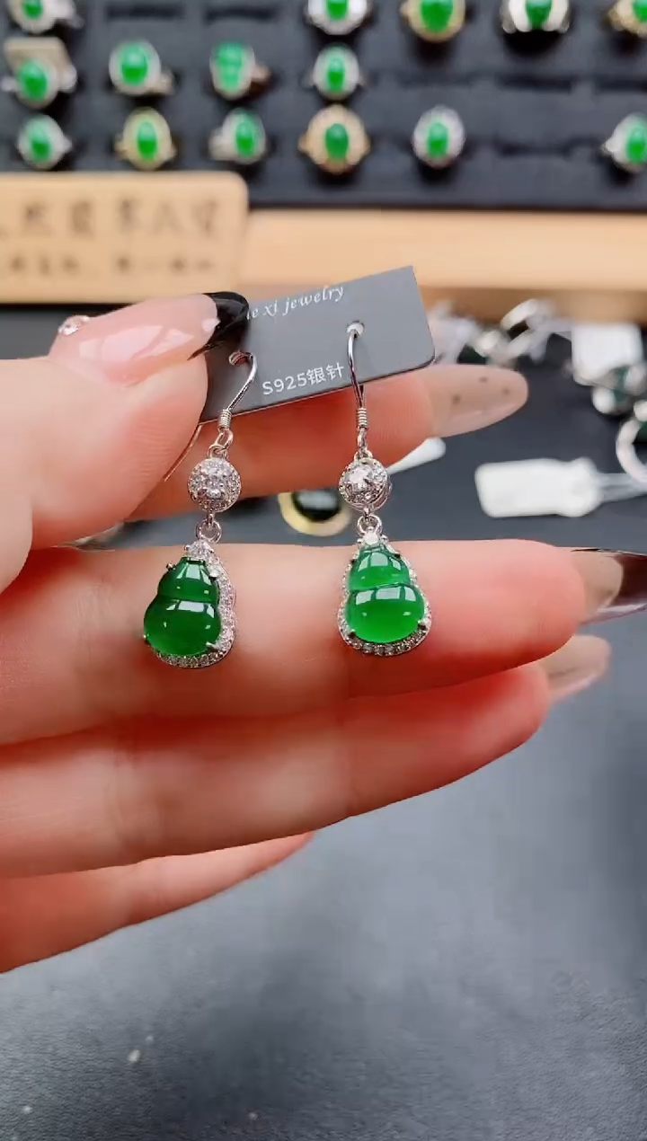 银S925镶嵌翡翠耳饰121
