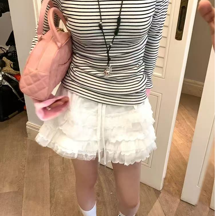 2025夏季芭蕾风白色蕾丝花边半身裙女蓬蓬蛋糕裙阔腿短裤裙