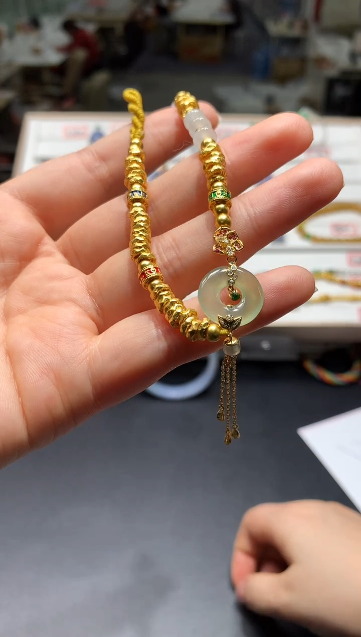 【闪购商品】足金镶嵌翡翠手链平安扣|不退不换