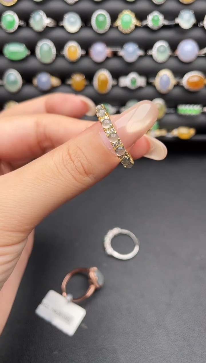 银S925镶嵌戒指翡翠一物一证一礼盒