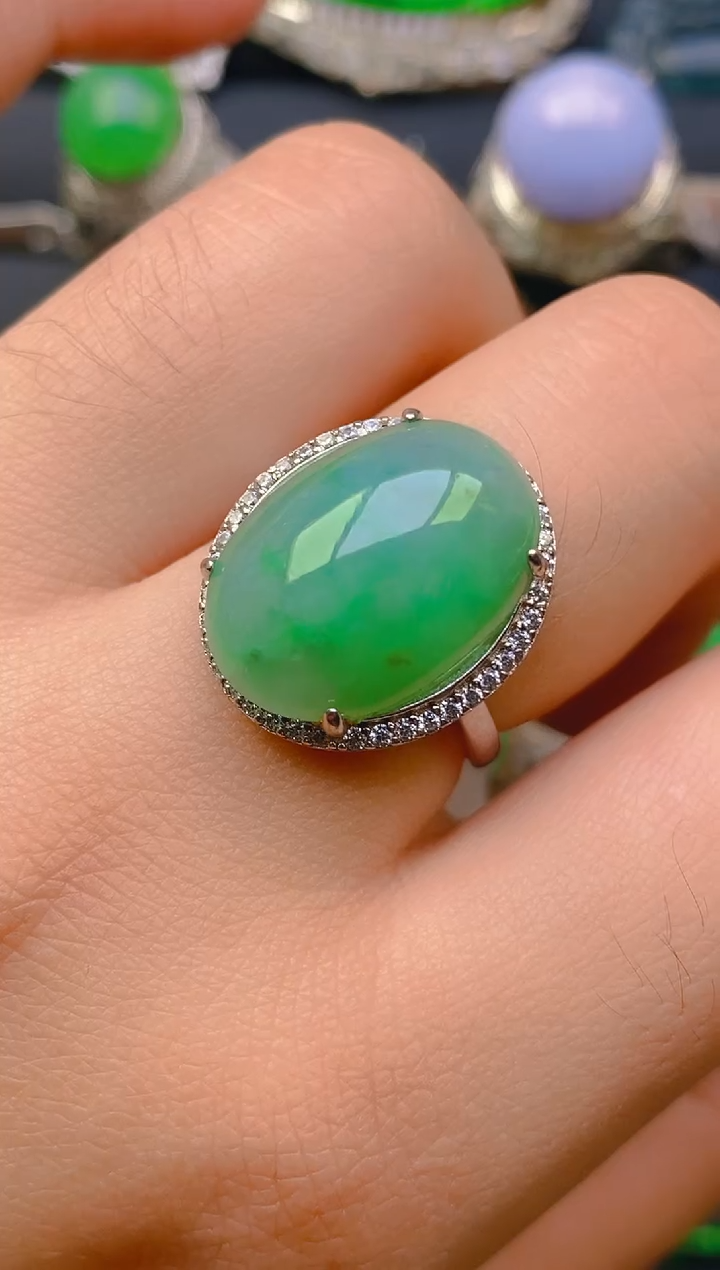 【闪购商品】翡翠戒指银S925镶嵌天然A货翡翠1