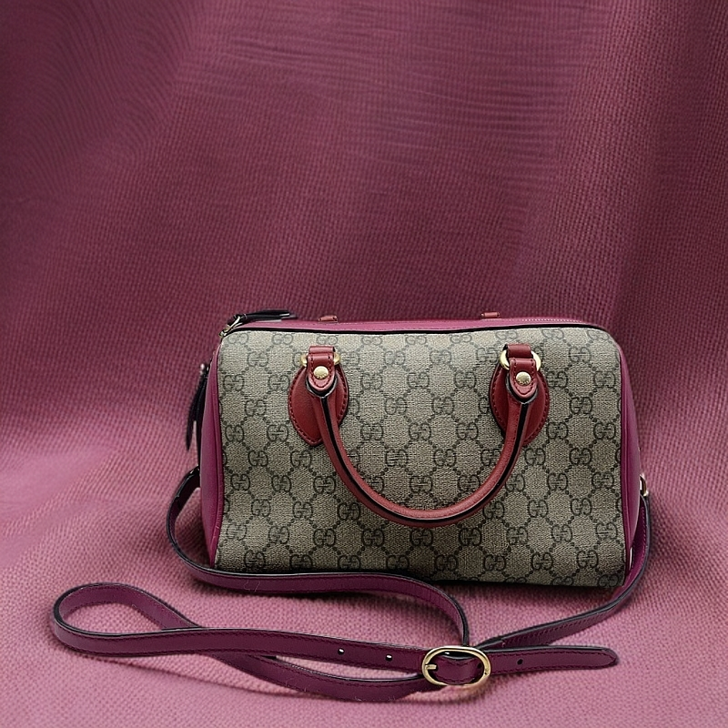 95新 GUCCI/古驰 老花拼红皮波士顿手提单肩包  1147 1707