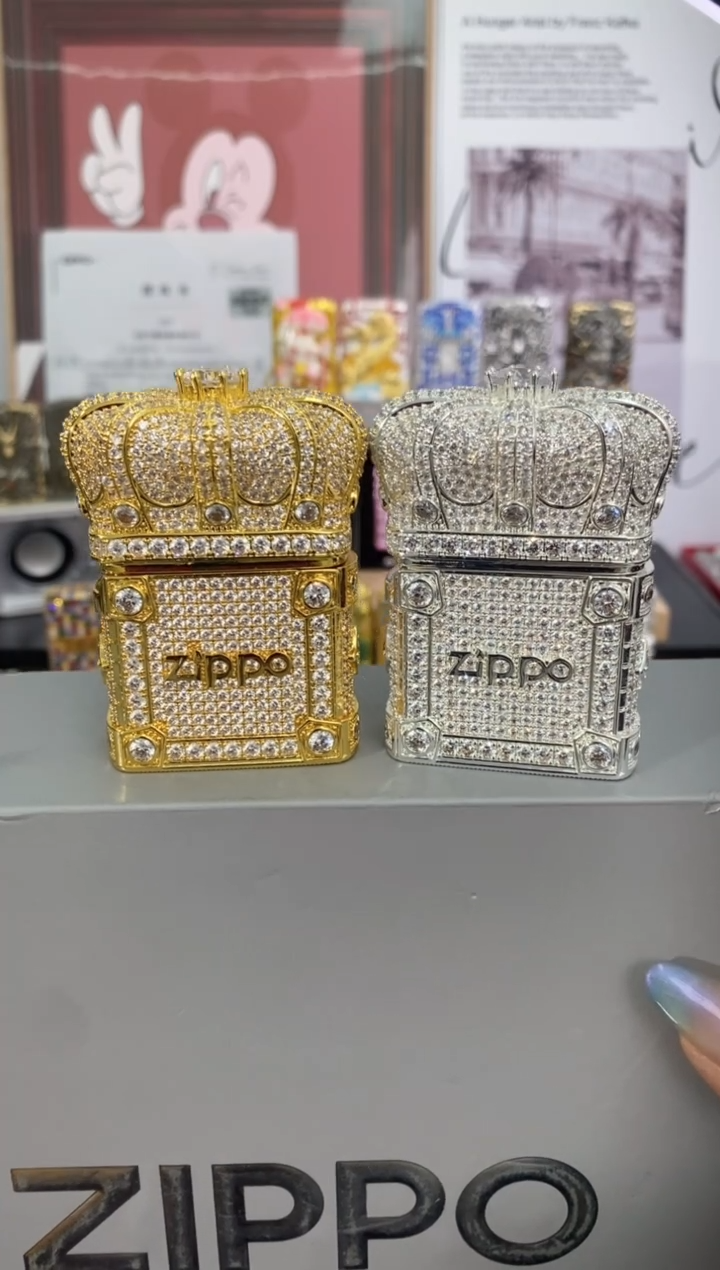 镜面ZIPPO打火机-满钻星河皇冠-礼盒礼袋+礼包