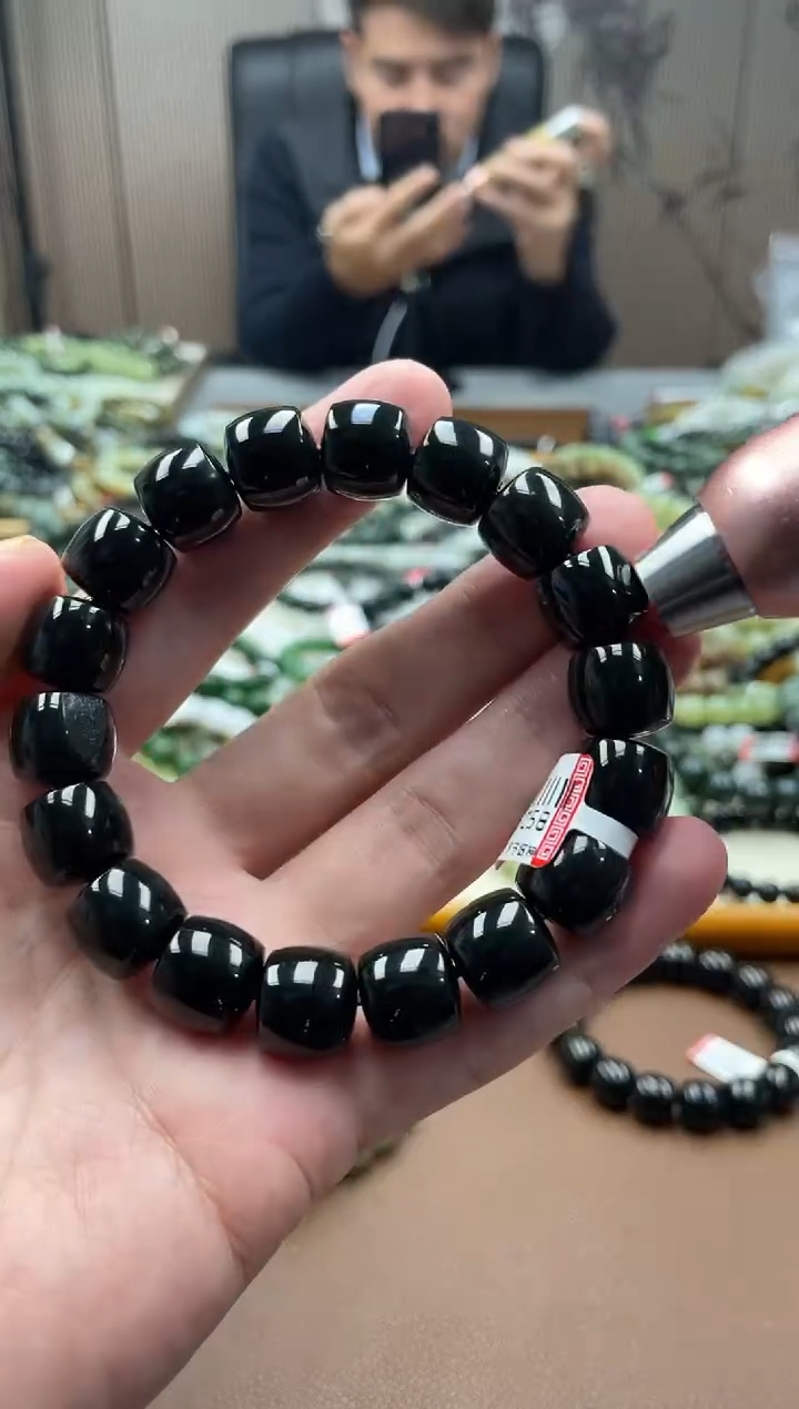 未镶嵌手串和田玉纯天然新疆塔县黑青13直切