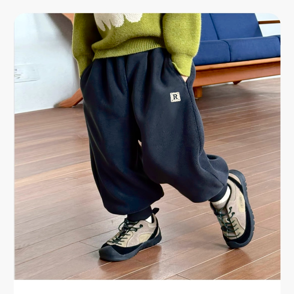 婴格朗迪K117字母图案男女童加绒冬季摇粒绒休闲裤加厚