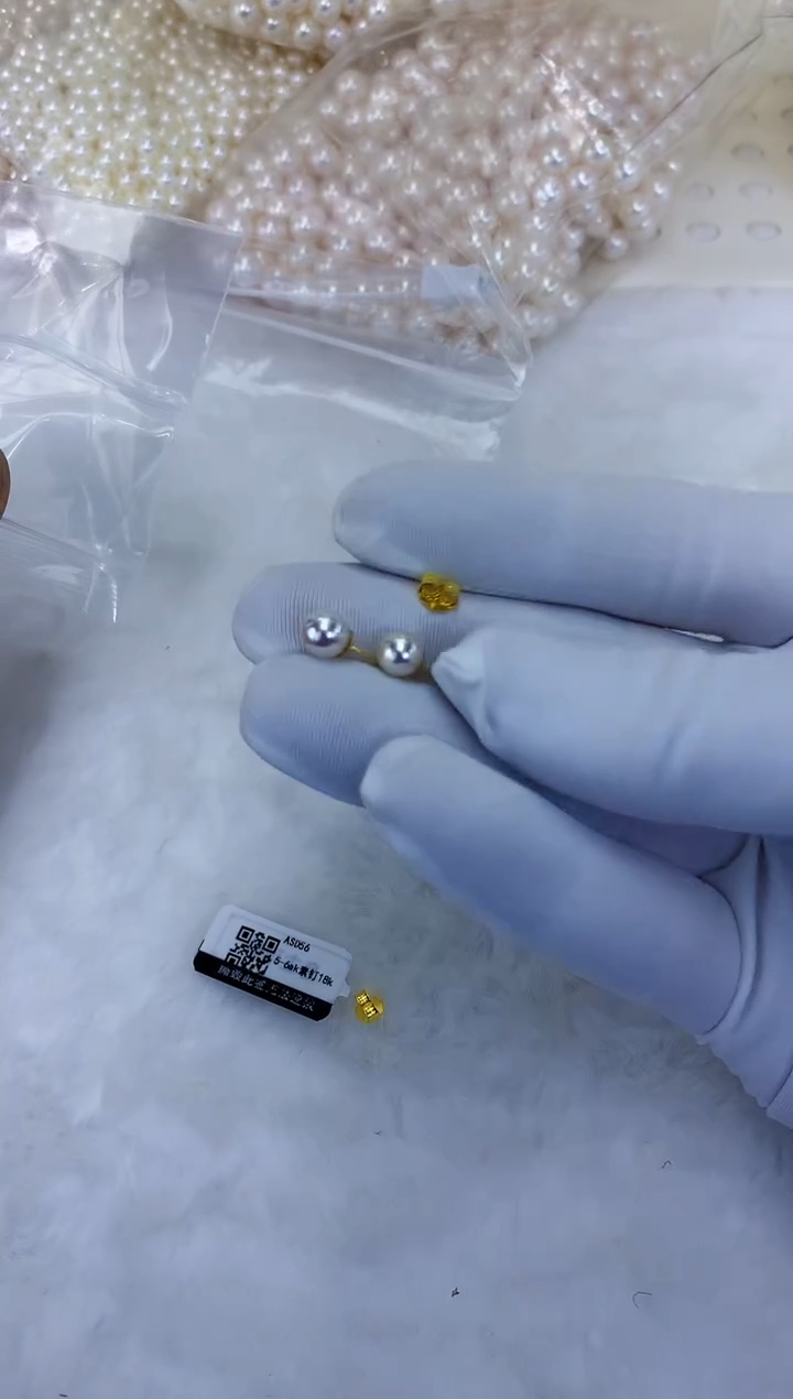 银S925镶嵌饰品海水珍珠5-6素钉定制·银针