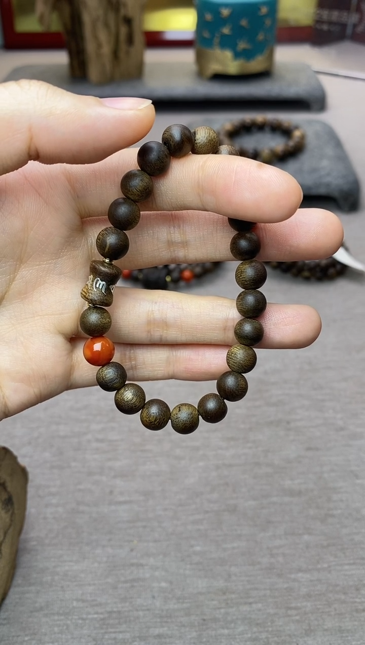 【闪购商品】沉香手串芽庄白棋08＋富森竹节六字镶嵌沉水