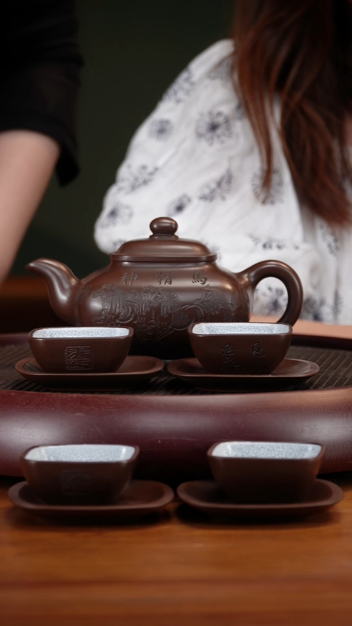 茶壶紫砂36XXY四方传炉套组 老紫泥490cc