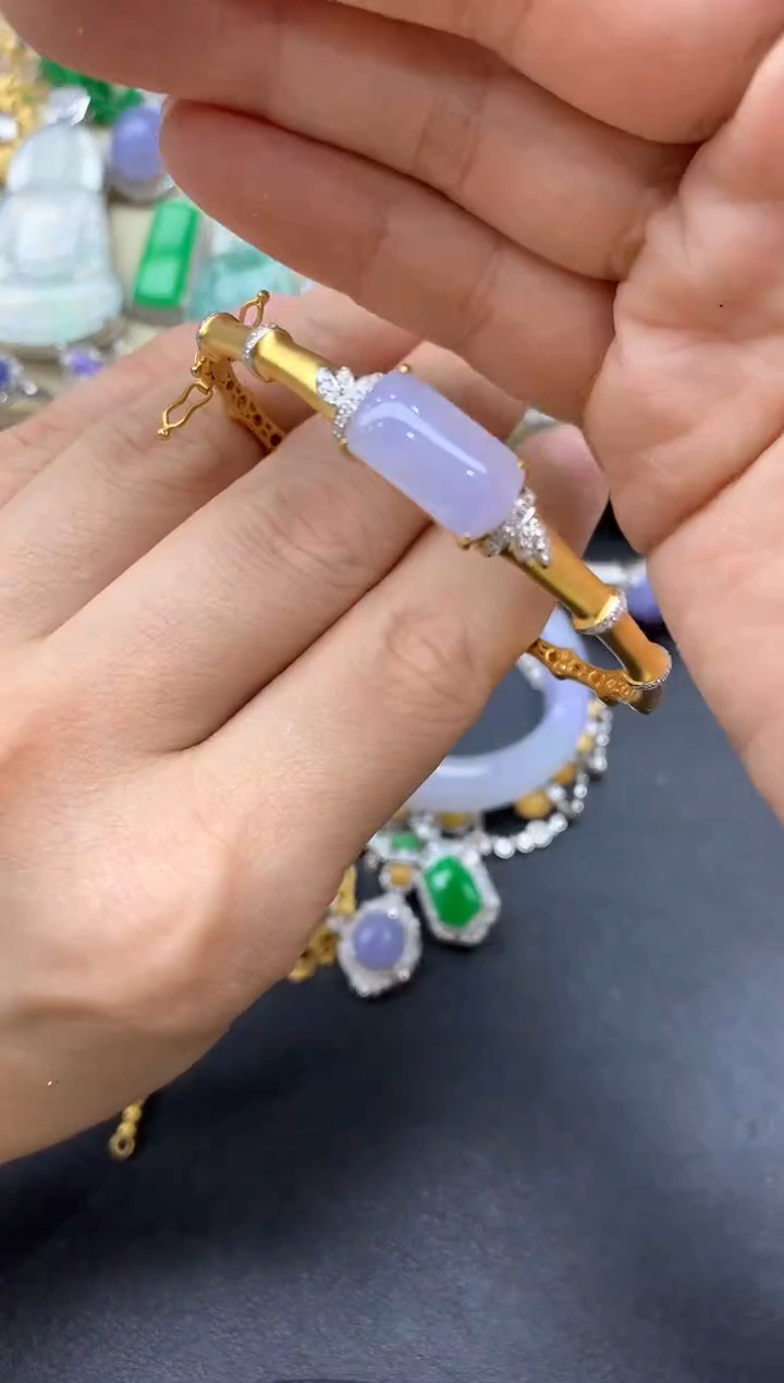 【闪购商品】翡翠手镯18K金镶嵌586-中国好珍宝