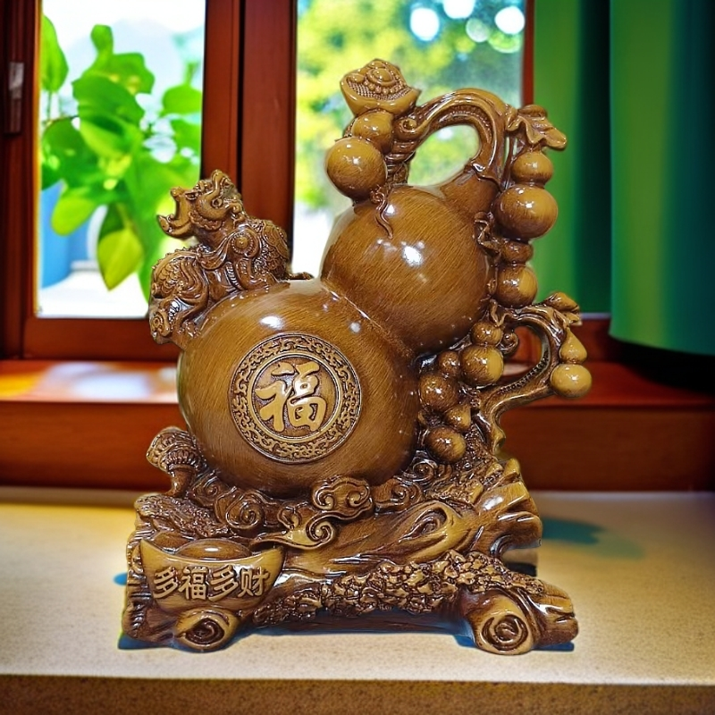 （多福多财）葫芦摆件家居玄关办公室送礼装饰摆件（18*24cm）XDH