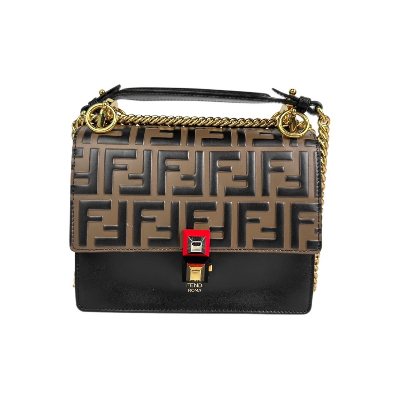 99新 FENDI/芬迪 红扣链条包