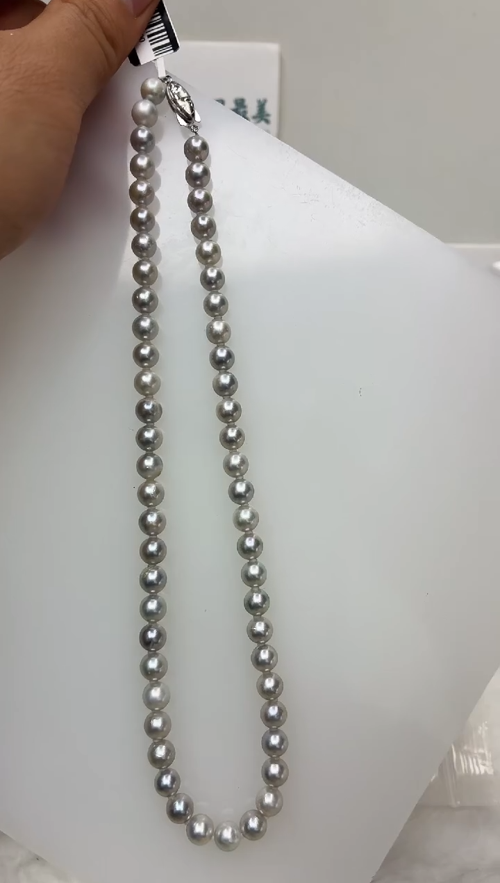 未镶嵌DA海水珍珠灰珠串链7-8 a673