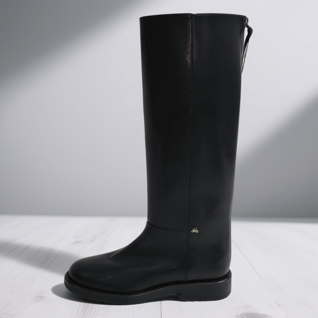 炫炫款款英伦风后拉链骑士靴平底圆头不过膝长靴时尚高筒靴 1126