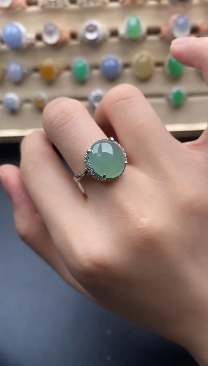 银S925镶嵌戒指翡翠一物一证一礼盒