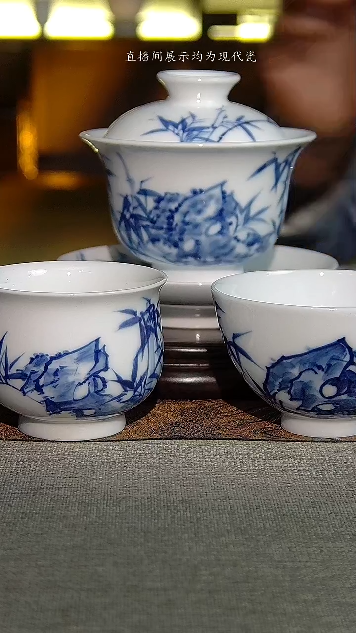 景德镇全手工青花石竹图套组