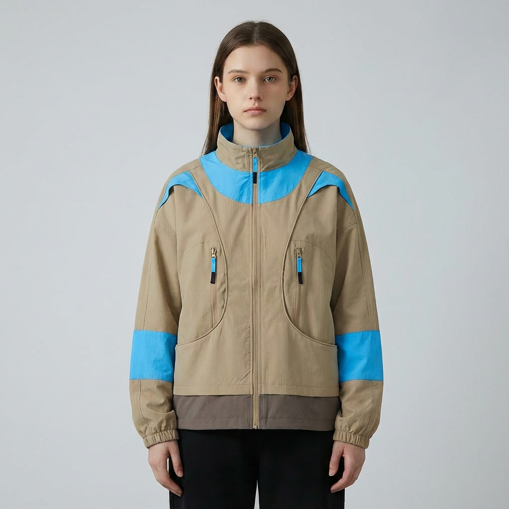 【CS】【秋山绘色】山系氛围情侣立领夹克/设计拼接撞色上衣外套